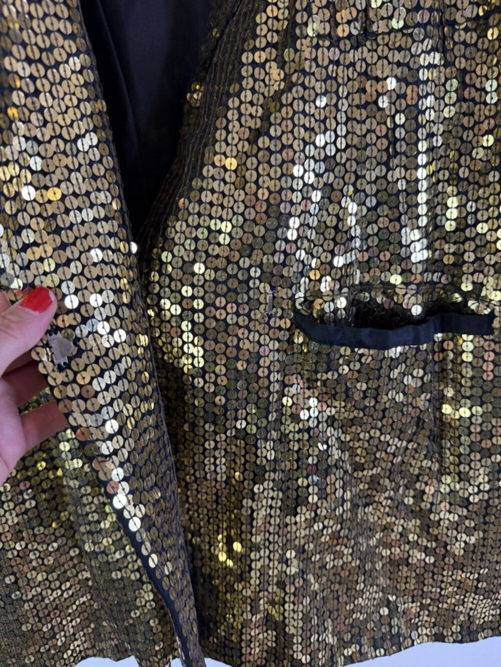 Vintage 80s Disco Gatsby Embellished Blazer Jacket Gold Silk Baggy - Picture 13 of 13